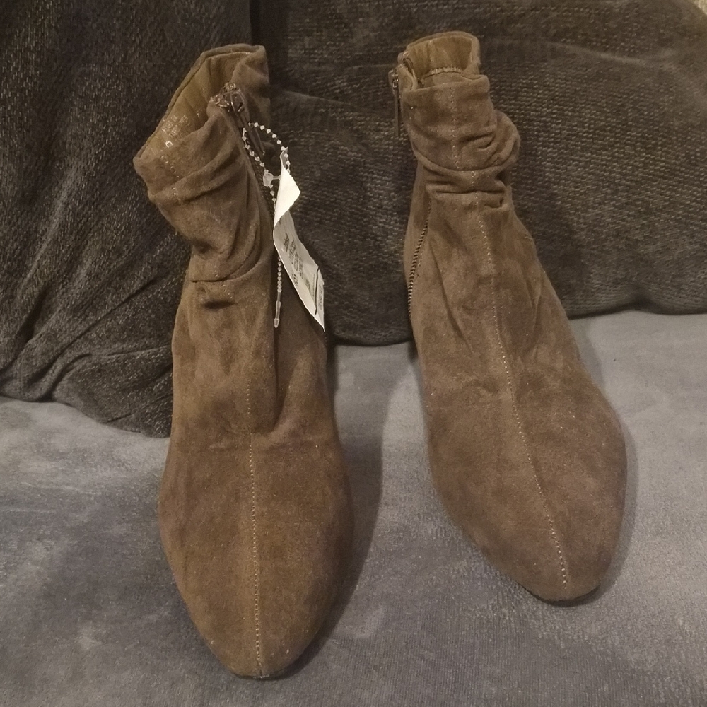 Women's Brown Suede Slouch Ankle Booties with Side Zip